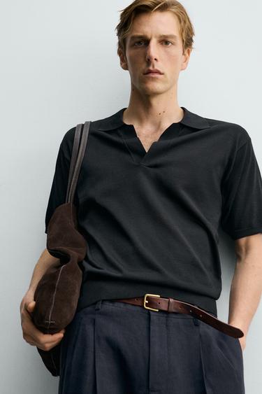 REGULAR FIT KNIT POLO SHIRT - Black by Zara - Image 5