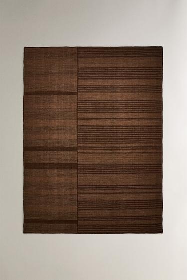 WOOL RUG WITH CONTRAST STRIPES - Brown by Zara - Image 1