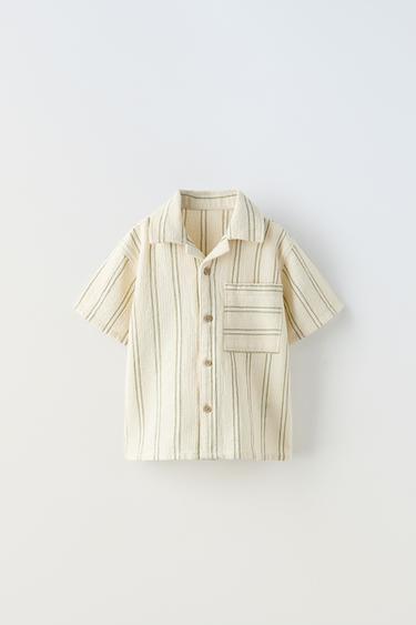CAMISA RAYAS TEXTURA ALGODÓN - Verde / Crudo de Zara - Imagen 0