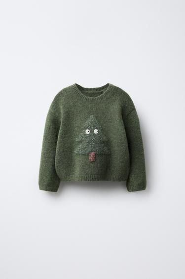 TRICOT TRUI MET GEBORDUURDE BOOM - Middengroen van Zara - Afbeelding 0