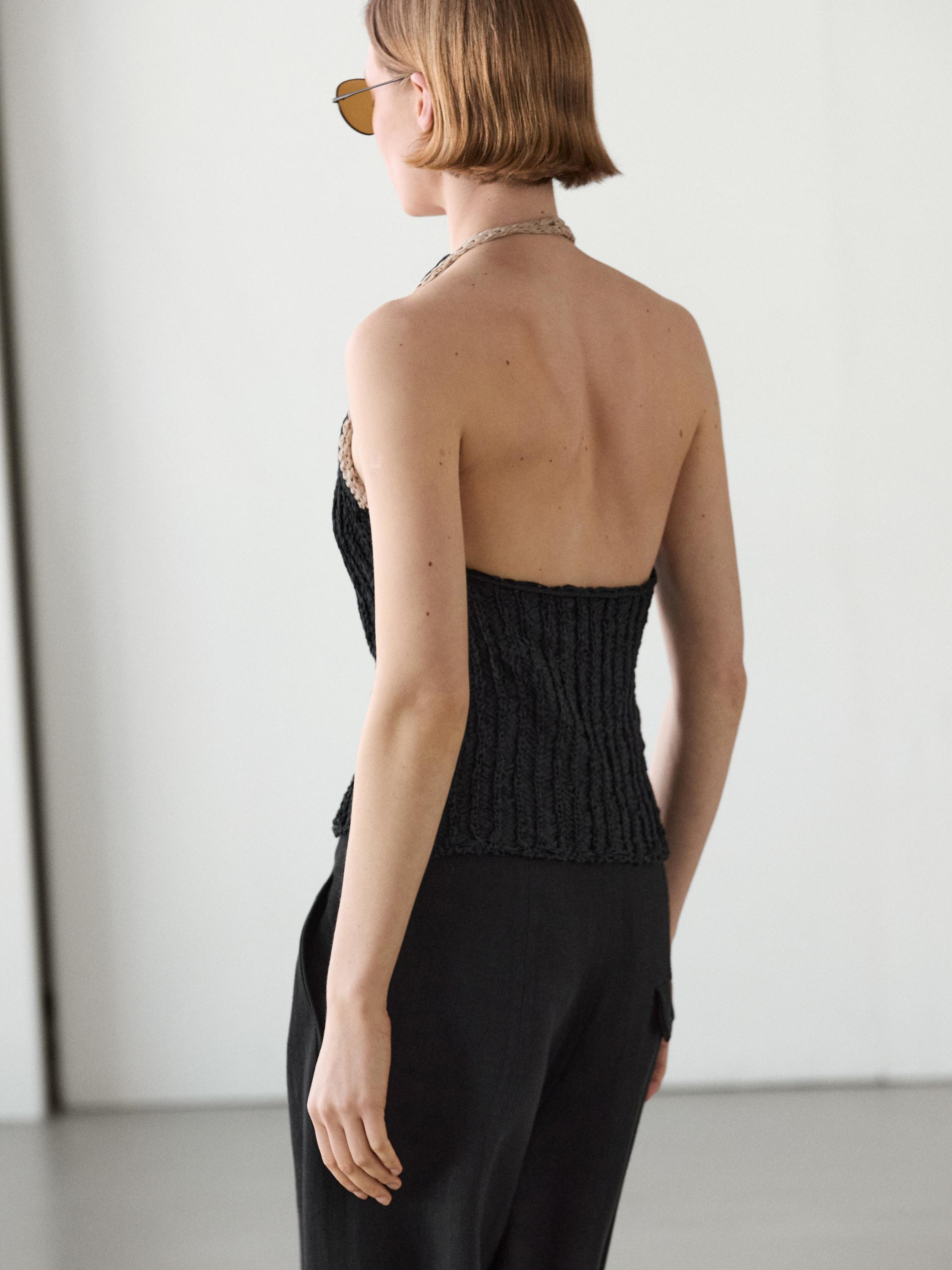 Contrast knit halter top
