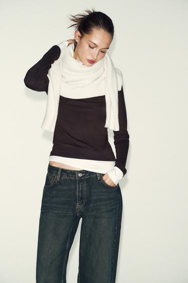 더블 콘트라스트 티셔츠 - Zara 초콜렛