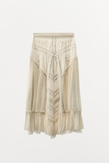 JUPE COMBINÉE BRODERIES DENTELLE LIMITED EDITION - Blanc cassé de Zara - Image 6