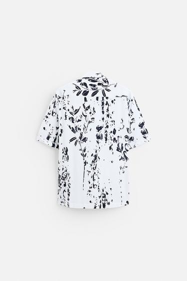 CHEMISE ÉLASTIQUE À IMPRIMÉ FEUILLES - Blanc de Zara - Image 6