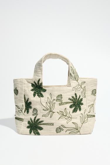 Zara WOVEN DRAWING BAG - Ecru
