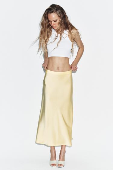 SATINIERTER MIDIROCK - Pastellgelb von Zara