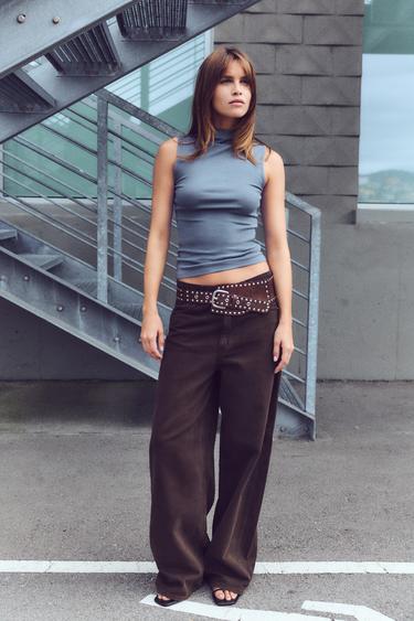 STUDDED LEATHER CORSET BELT - Brown by Zara - Image 0