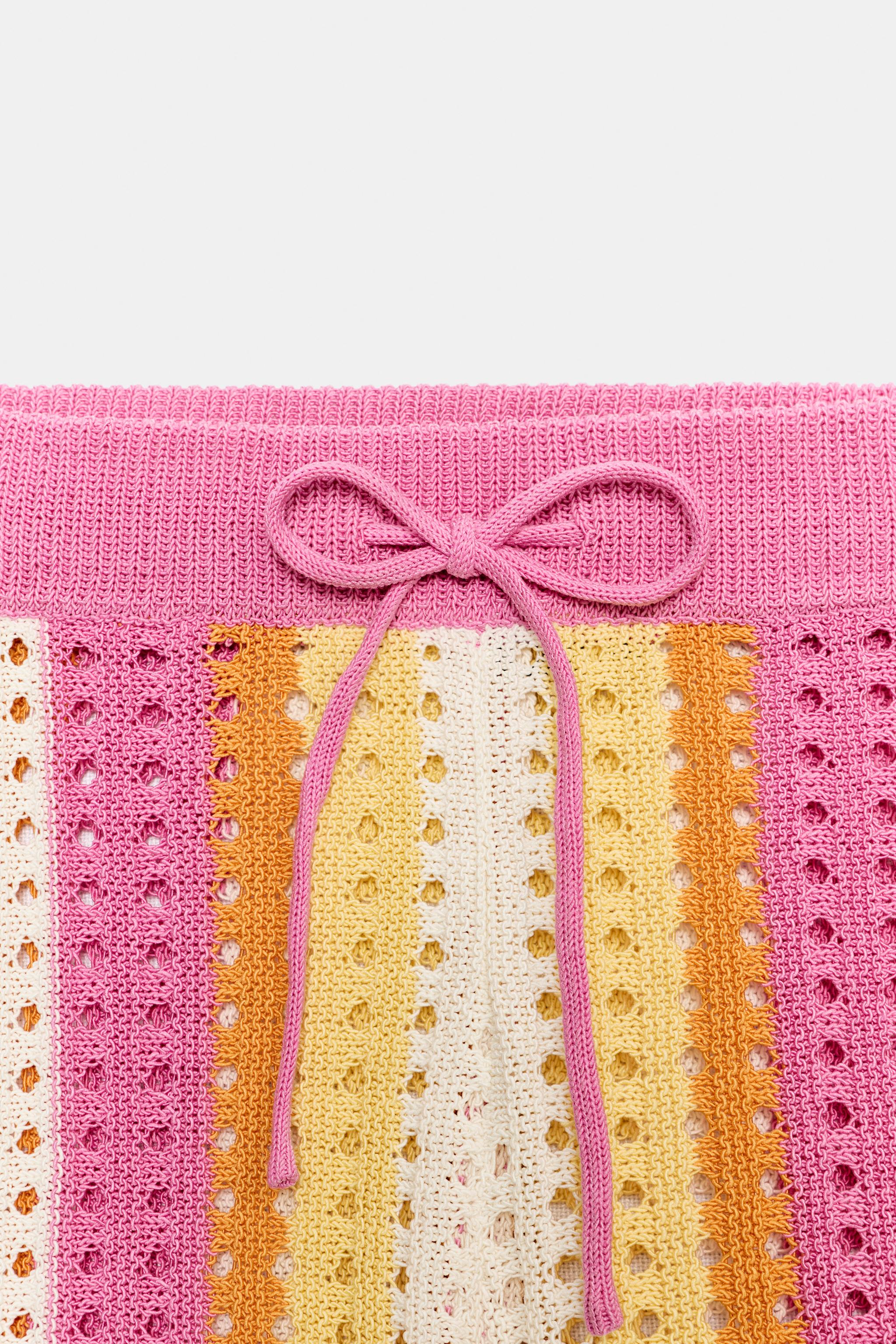 STRIPED OPENWORK KNIT SHORTS