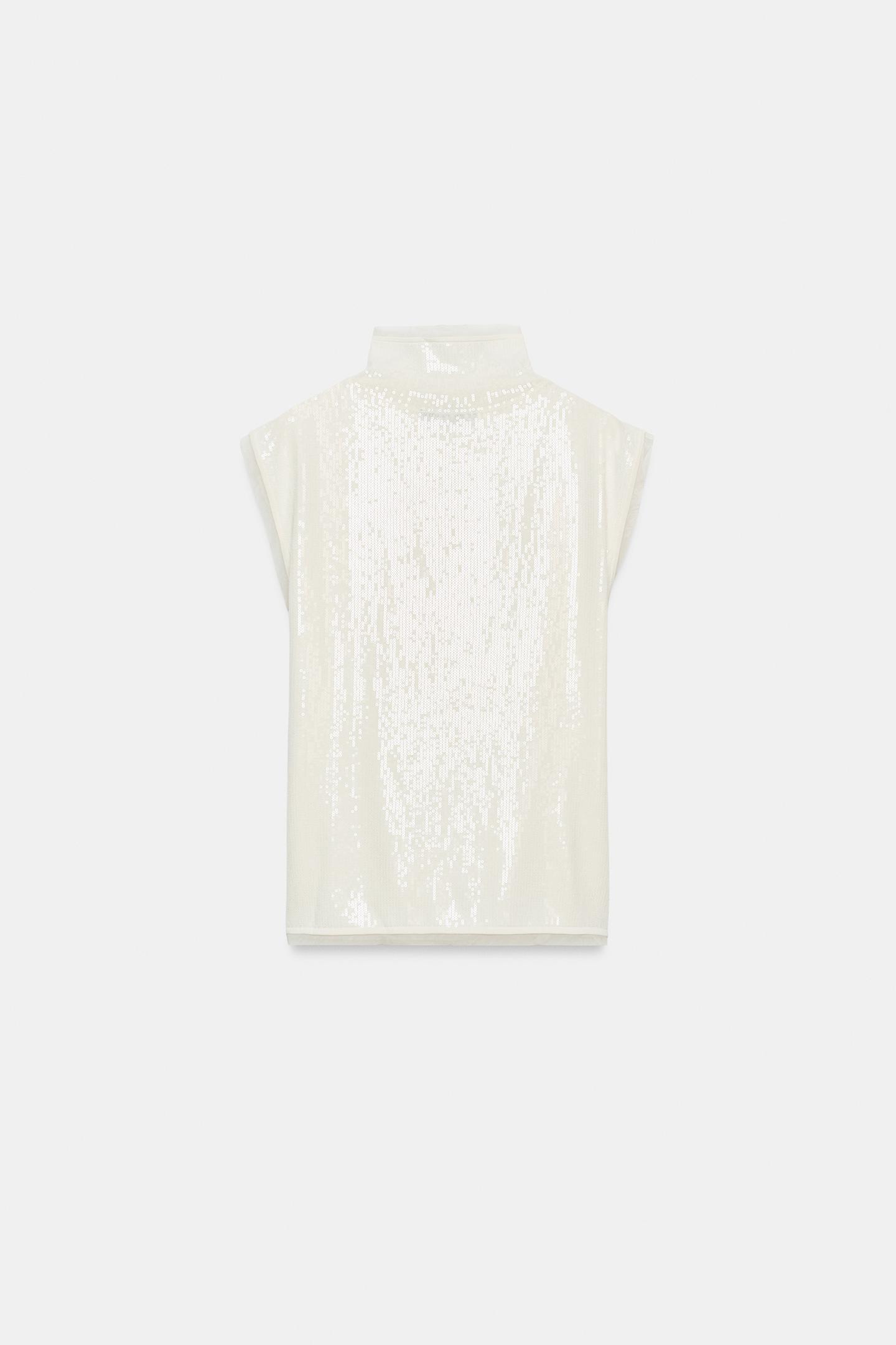 Женский топ Zara Sequin Knit Top, цвет: Белый — фото 9