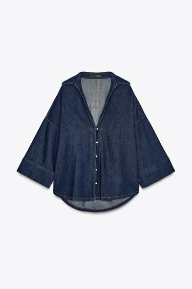 DENIM EFFECT BUTTON-UP SHIRT - Dark indigo by Zara