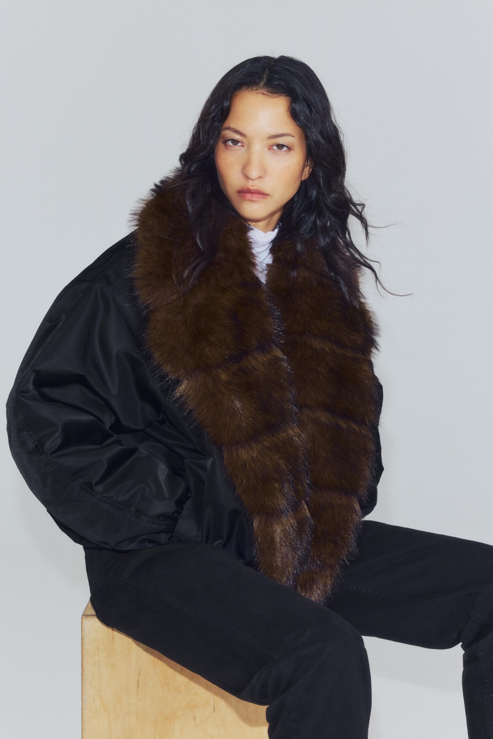 ZW COLLECTION FAUX FUR EFFECT COLLAR BOMBER JACKET