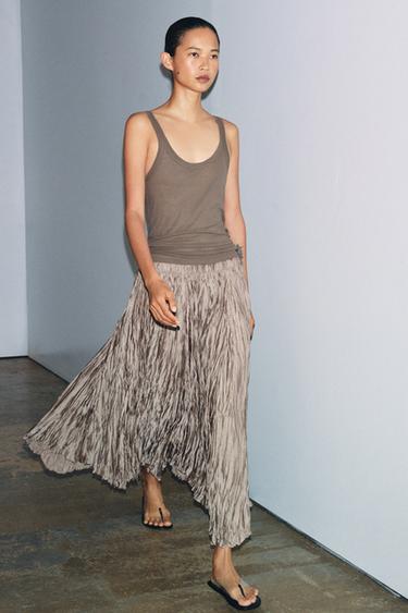 FALDA LARGA PLISADA ZW COLLECTION - rosa claro de Zara