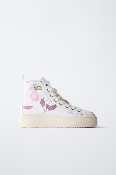 PRINTED HIGH-TOP SNEAKERS - White by Zara - Image 0