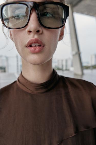 SHORT SATIN DRESS WITH RUFFLES - Brown by Zara - Image 6