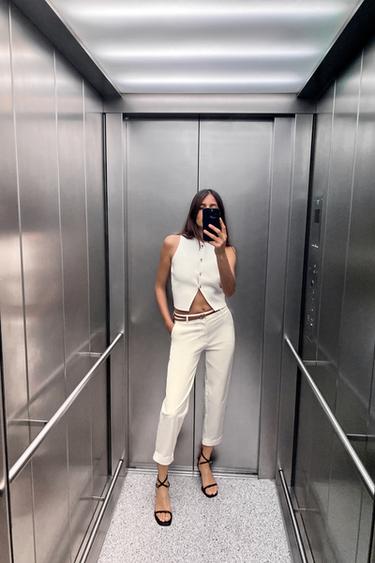 БРЮКИ ЧИНОС С ПЛЕТЕНЫМ РЕМНЕМ — ЭКРЮ от Zara — изображение 0