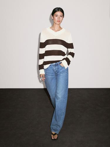 Zara Striped cotton blend knit sweater - Ecru - Image 0