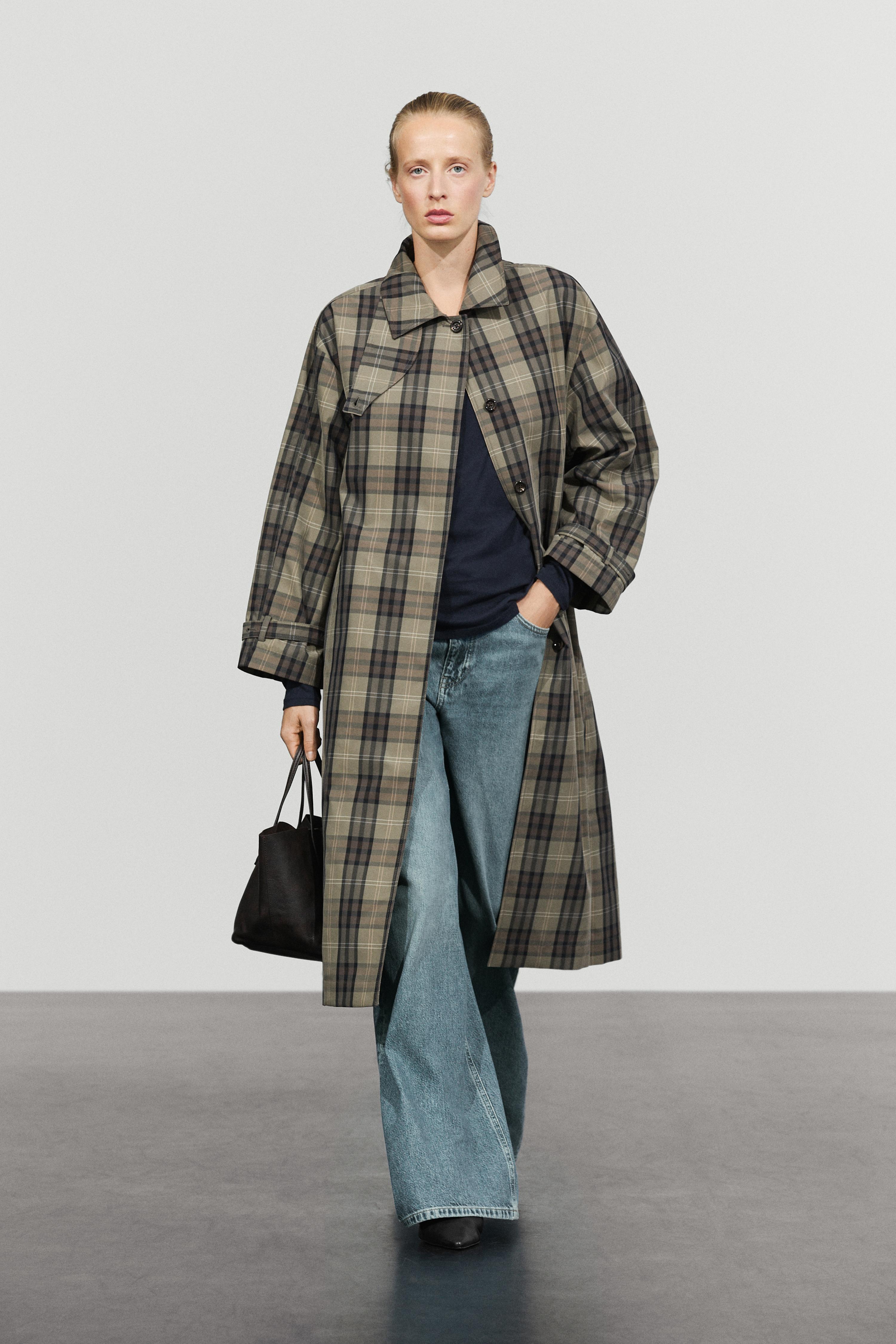 jieDa PLAID TRENCH COAT チェックトレンチコート　サイズ1 Long cotton blend plaid trench coat - crocodile | ZARA United States