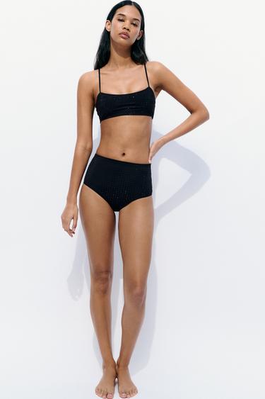 POLYAMIDE CROP TOP WITH RHINESTONES - Black by Zara - Image 0