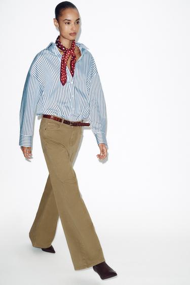 JEANS Z1975 WIDE LEG بحزام - كاكي by Zara