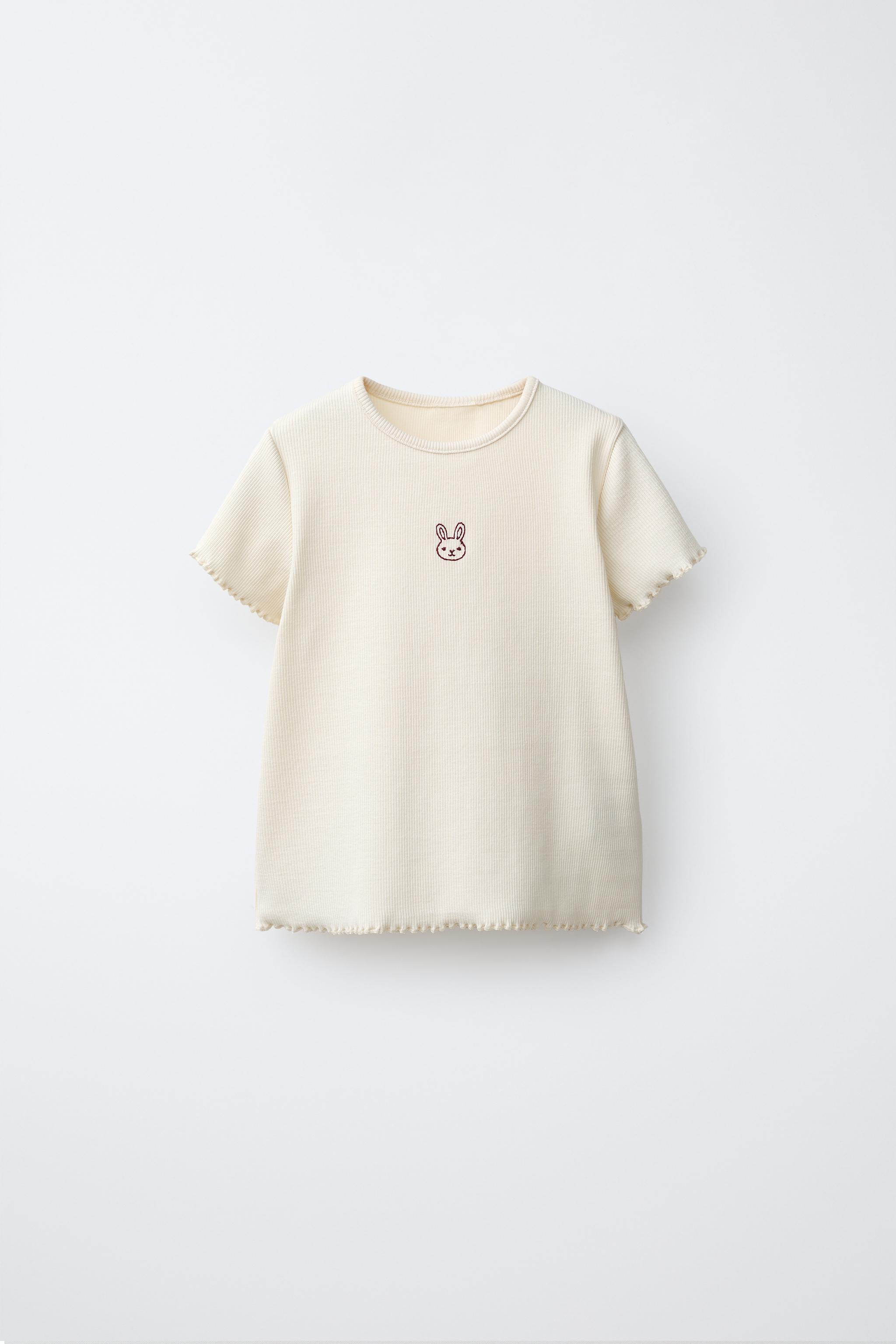 EMBROIDERED RABBIT RIB T-SHIRT — Ecru