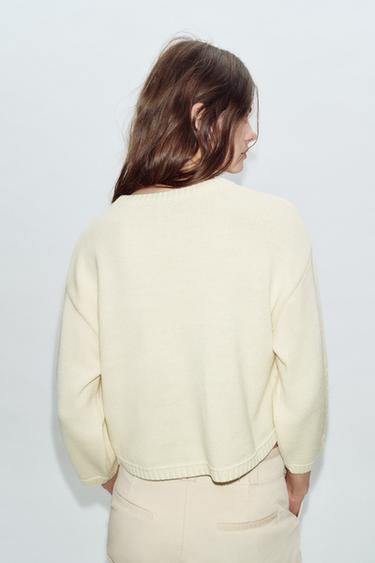 PULL COURT EN MAILLES - Écru de Zara - Image 3