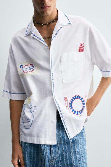 CHEMISE BRODERIES CONTRASTANTES - Blanc de Zara