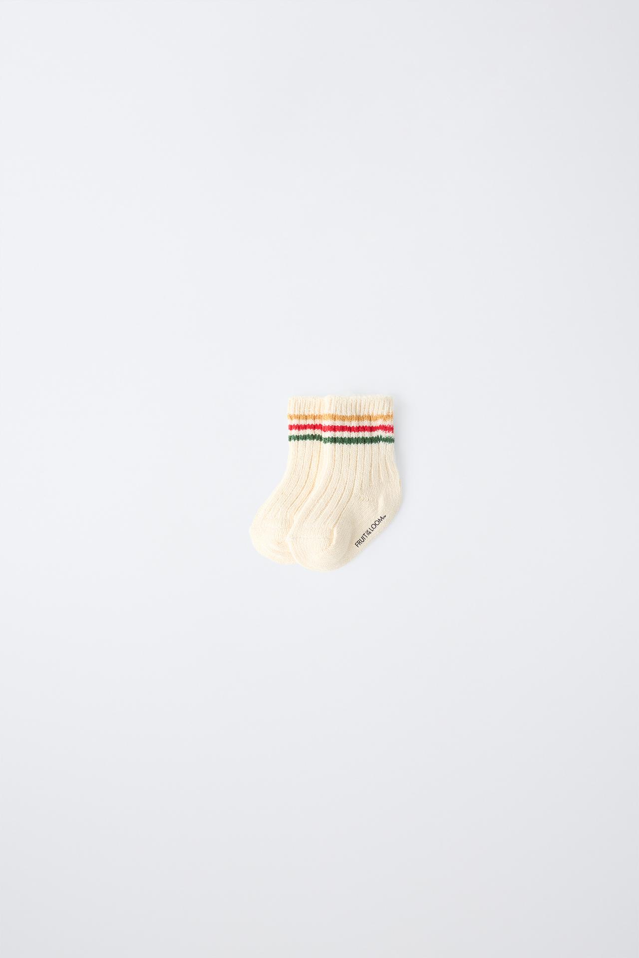 FRUIT OF THE LOOM™ WOOL STRIPED MID-CALF SOCKS — Ecru