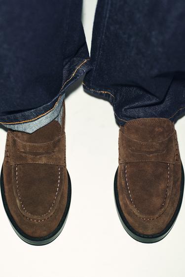 SPLIT SUEDE LOAFERS - Taupe Grey by Zara