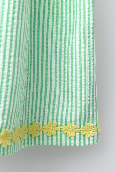 ROBE RAYURES FLEURS BRODÉES - Vert de Zara - Image 3