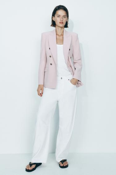 Zara TAILORED DOUBLE BREASTED BLAZER - Pale pink