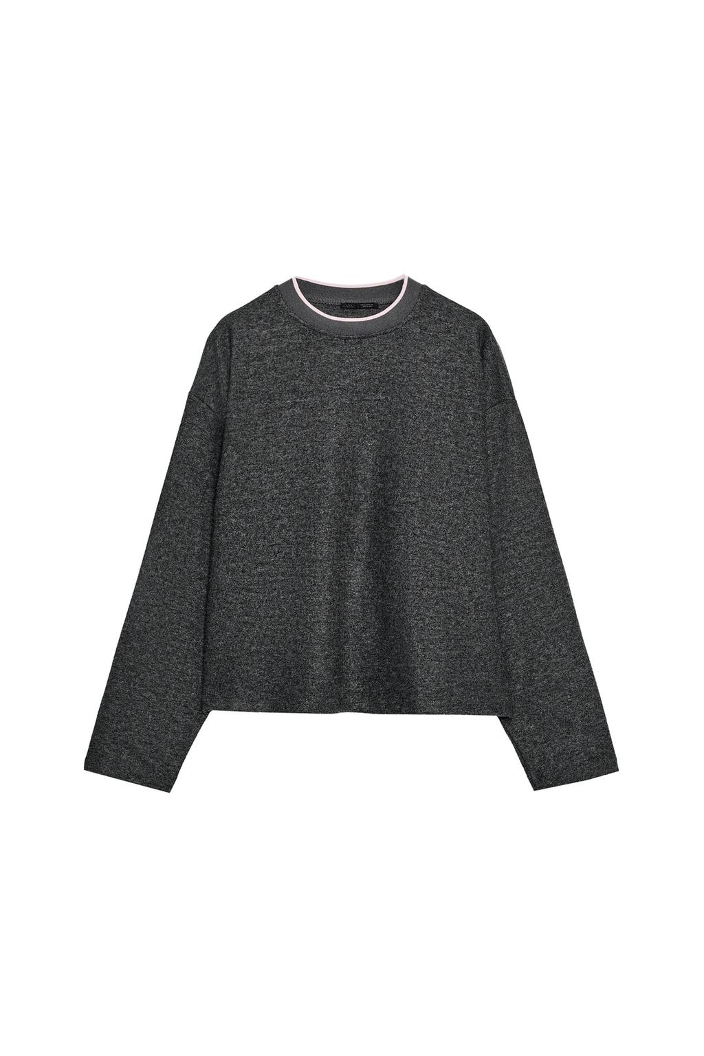 Contrast Stripe Soft Sweatshirt - Grey Marl by Zara