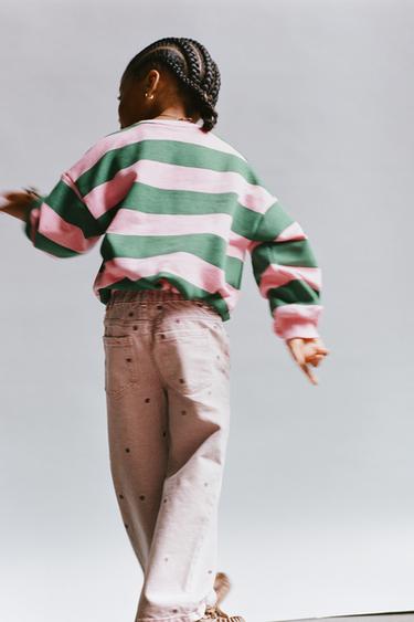 Zara STRIPED EMBROIDERED STAR SWEATSHIRT - Khaki