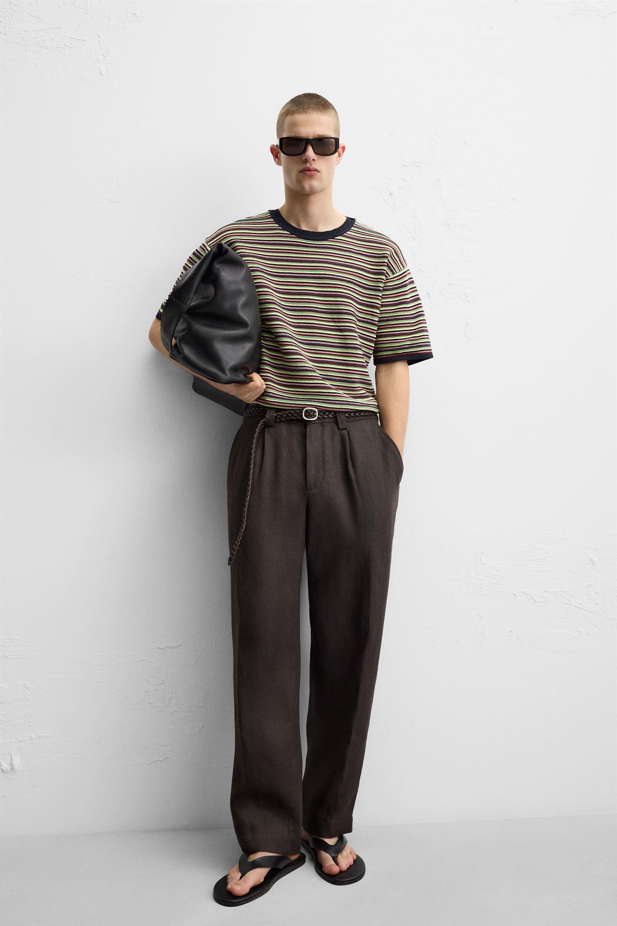 ZARA M L 長袖 総柄 柄 ランダム マルチ ストライプ レーヨン