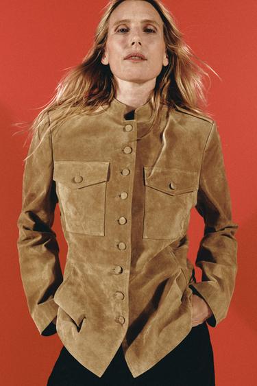 100% LEATHER JACKET WITH COVERED BUTTONS - camel by Zara