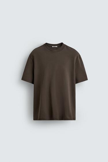 Zara RELAXED FIT T-SHIRT - Dark brown