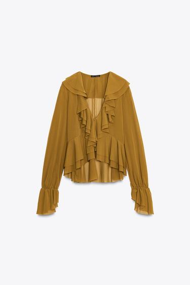 FLOWING RUFFLED TOP - Olive green by Zara - Image 5