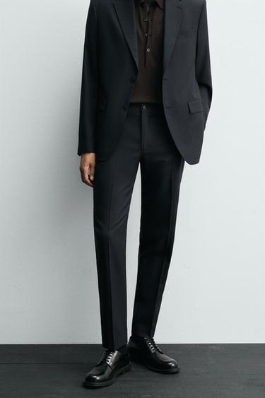 PANTALON DE COSTUME PIED-DE-POULE - Bleu marine de Zara