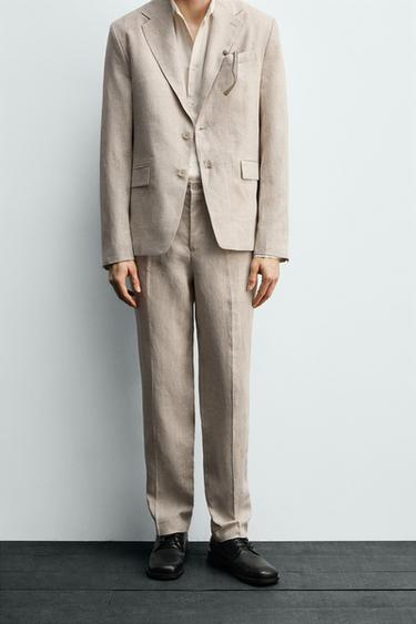 Zara 100% LINEN SUIT PANTS - Light beige