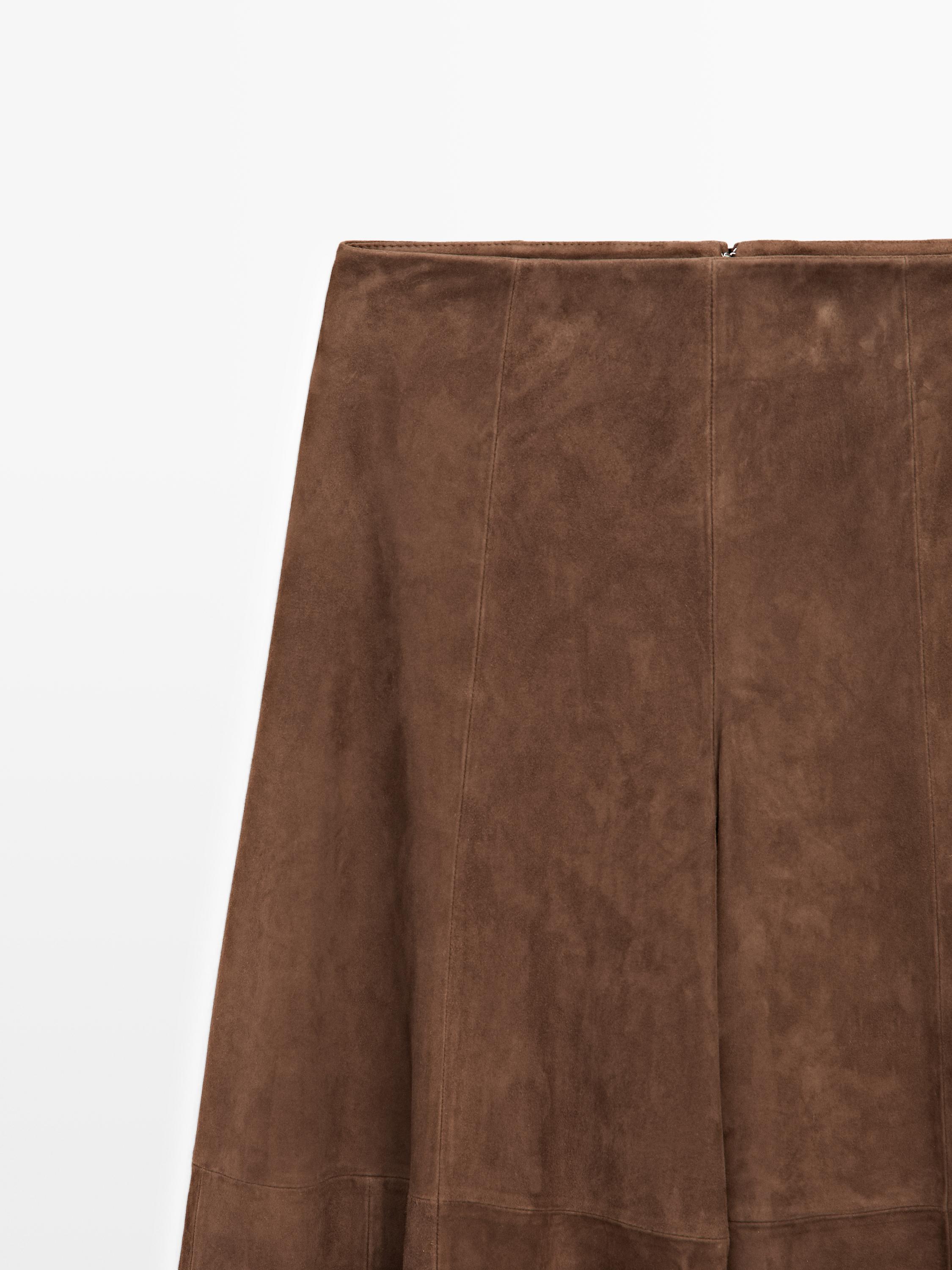 Suede leather flared trousers