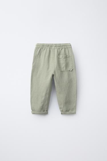 LINEN BLEND STRAIGHT TROUSERS - Green by Zara - Image 1