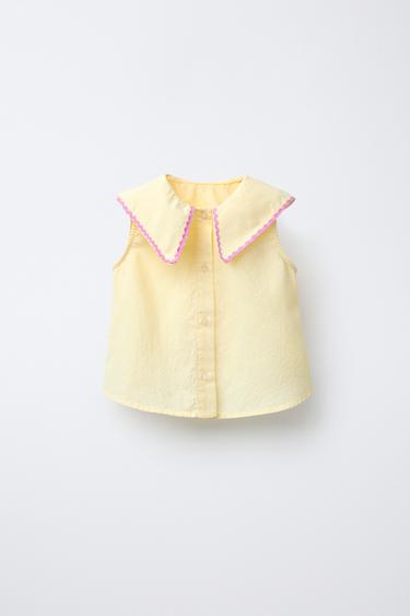 GINGHAM AND WAVY TRIM SHIRT - Light yellow by Zara