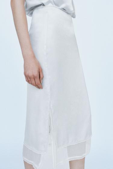 COMBINED SATIN MIDI SKIRT - Pastel blue by Zara