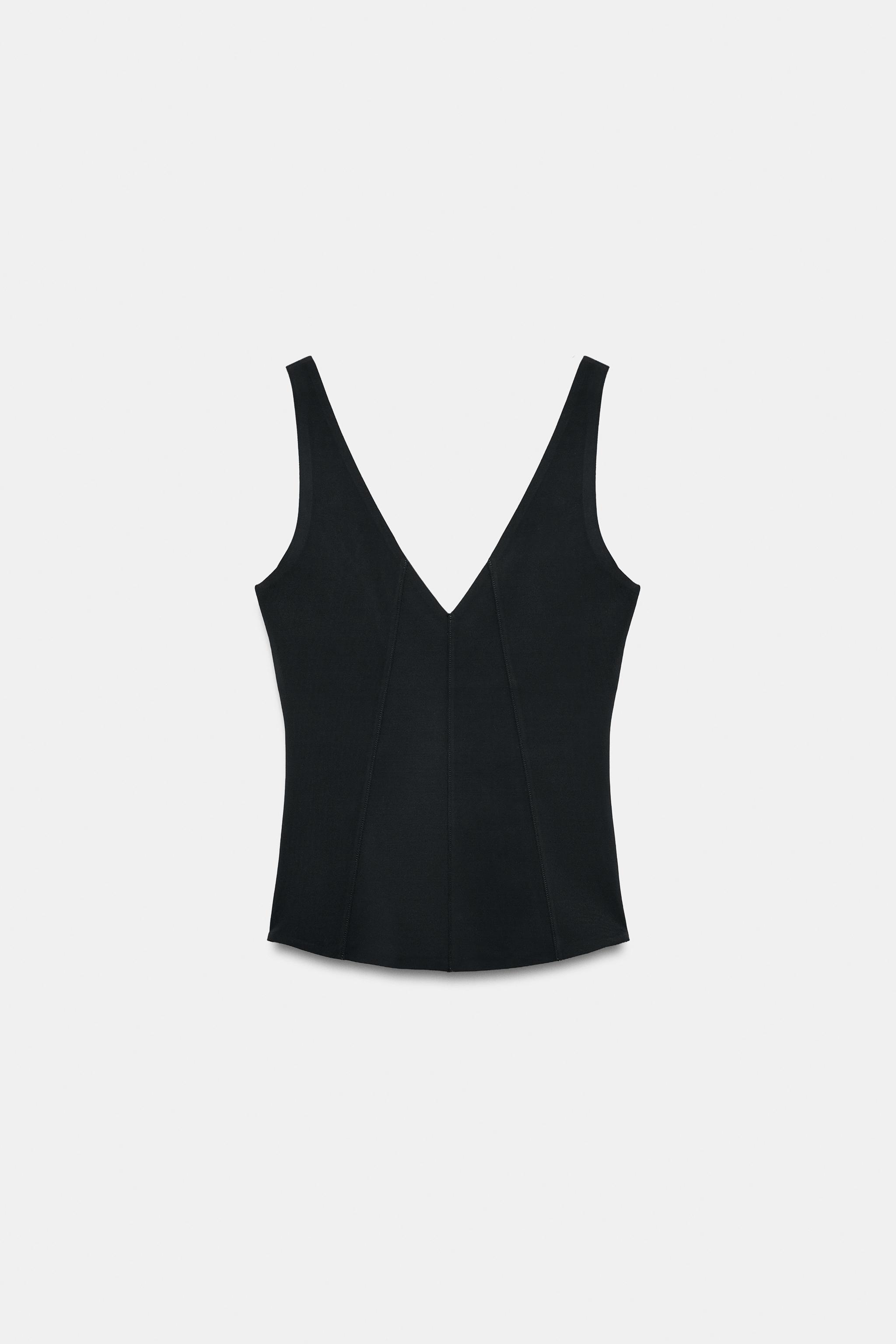 Zara V yaka poliamid top görsel 6