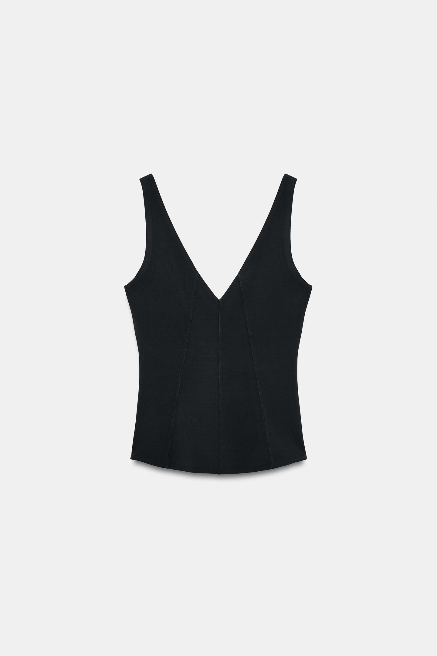 Женский топ Zara Polyamide V-NECK Tank Top, цвет: Чёрный — фото 6