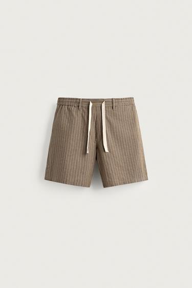 BERMUDA RELAXED FIT ALGODÓN - LINO - Marrón / Crudo de Zara