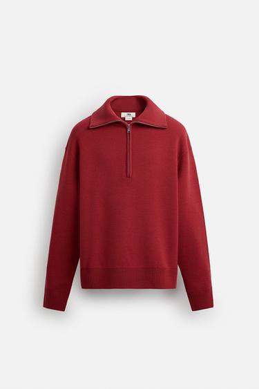 Zara LIMITED EDITION ZIP NECK SWEATER - Red