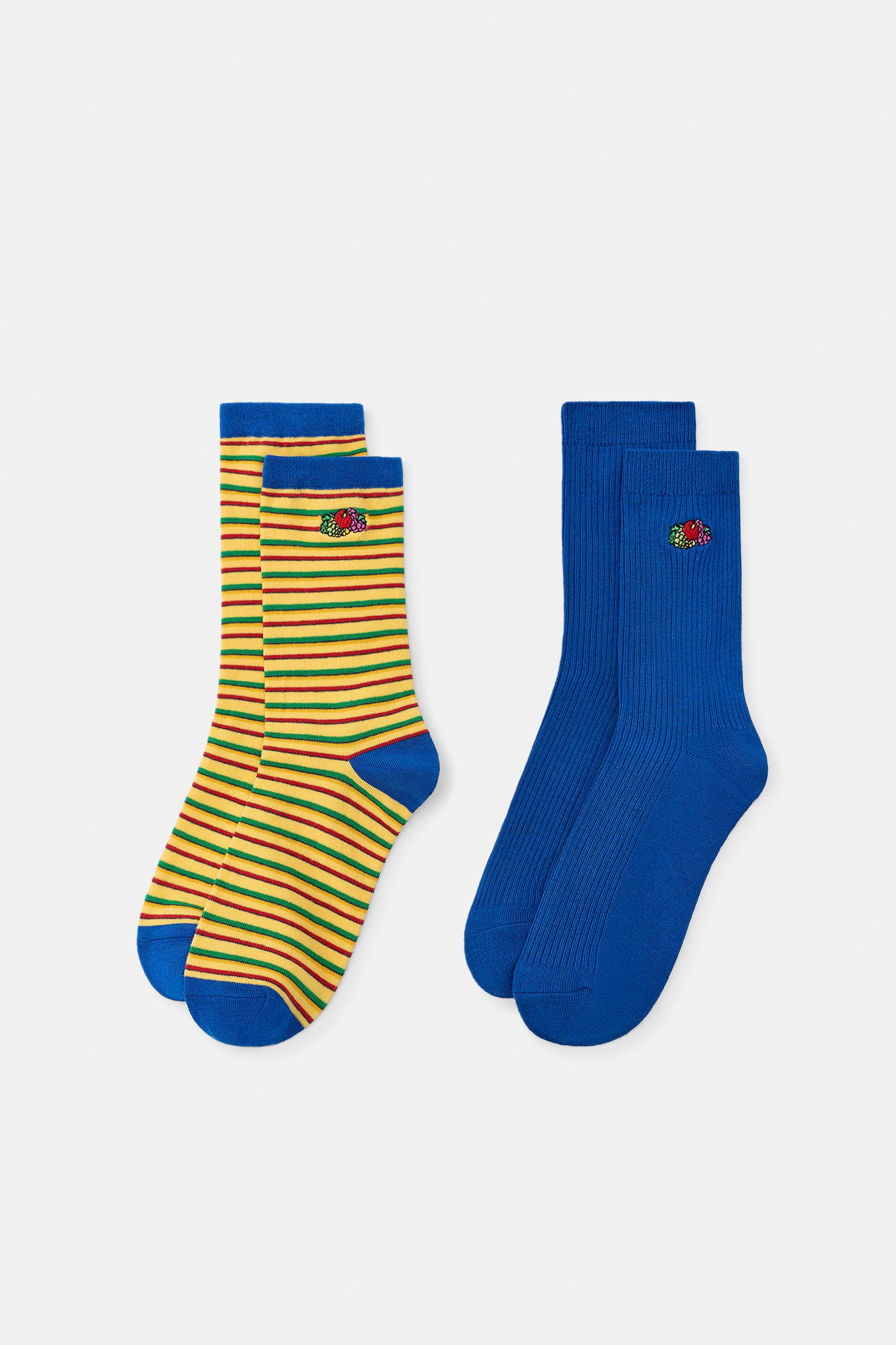 LOT DE 2 PAIRES CHAUSSETTES UNIES, À RAYURES ET BRODÉES FRUIT OF THE LOOM™