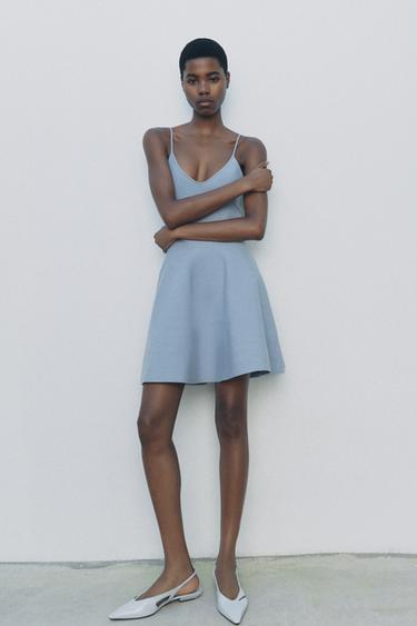 Zara RUFFLED KNIT DRESS - Blue