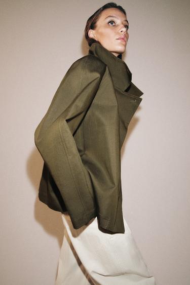ZW COLLECTION SHORT HIGH-NECK TRENCH COAT - orange-green by Zara - Image 3