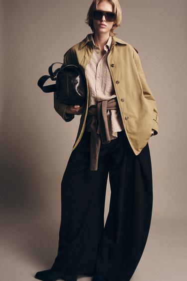 Zara ZW COLLECTION BELTED PADDED TRENCH COAT - taupe brown